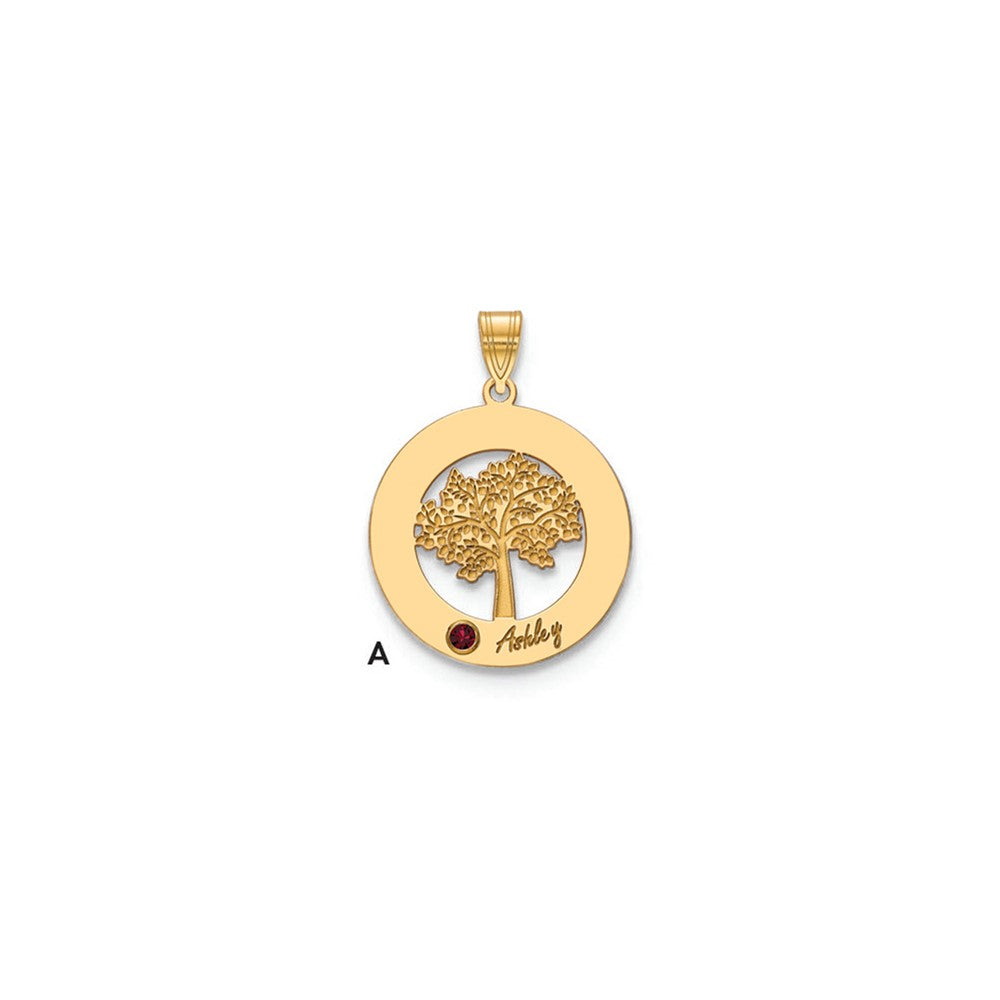 10KY Family Tree in Circle 1 Name and Birthstone w/ 14k Bezel Pendant