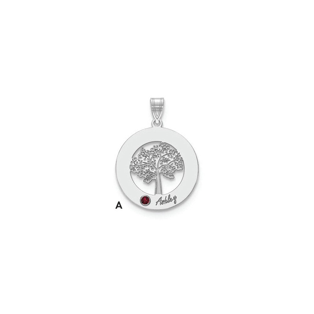 10KW Family Tree in Circle 1 Name and Birthstone w/ 14k Bezel Pendant