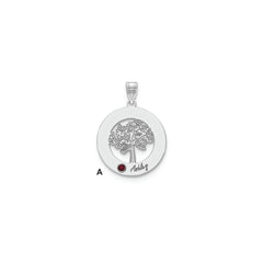 10KW Family Tree in Circle 1 Name and Birthstone w/ 14k Bezel Pendant