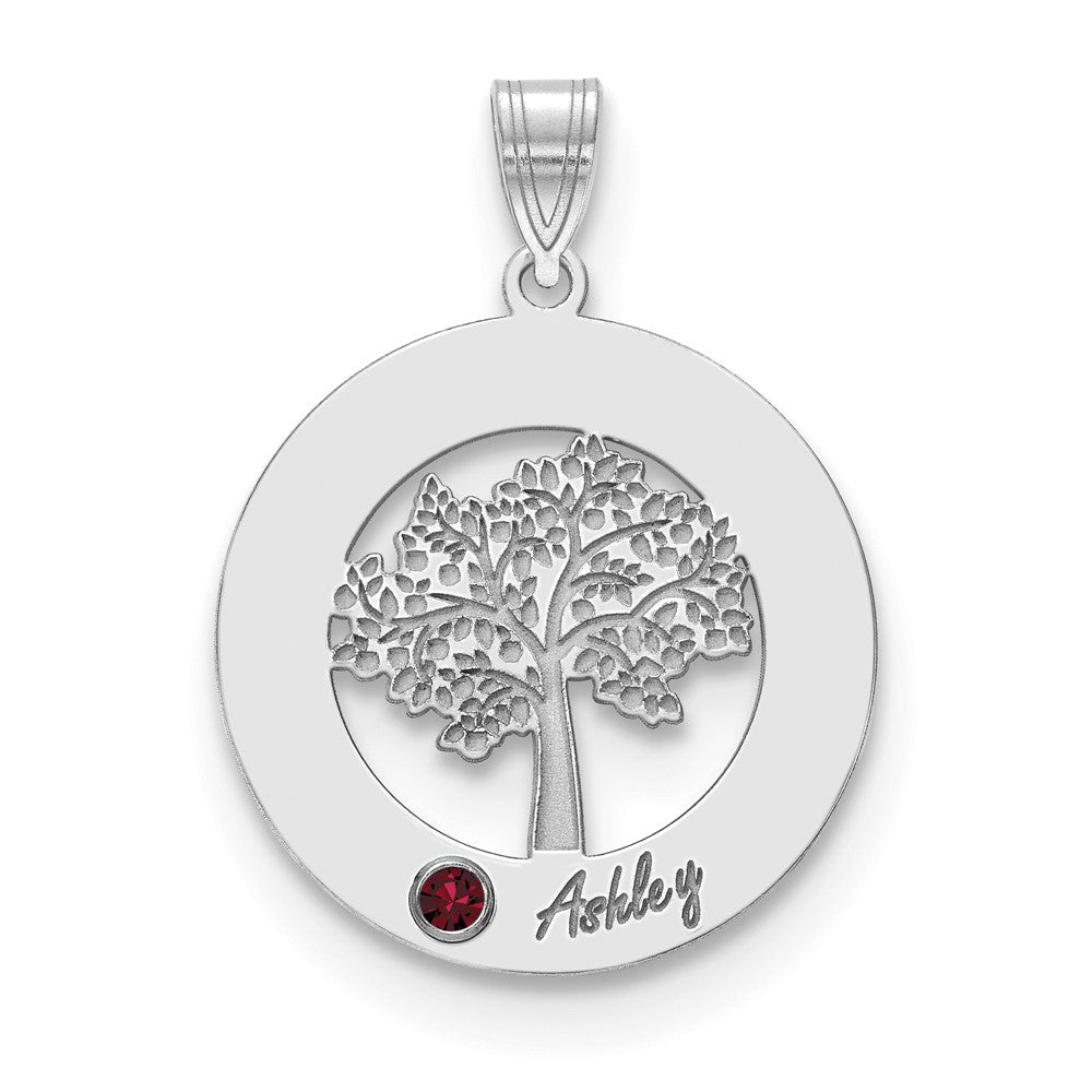 14KW Family Tree Circle 1 Names & Birthstones w/ 18k Rhodium Plated Bezel