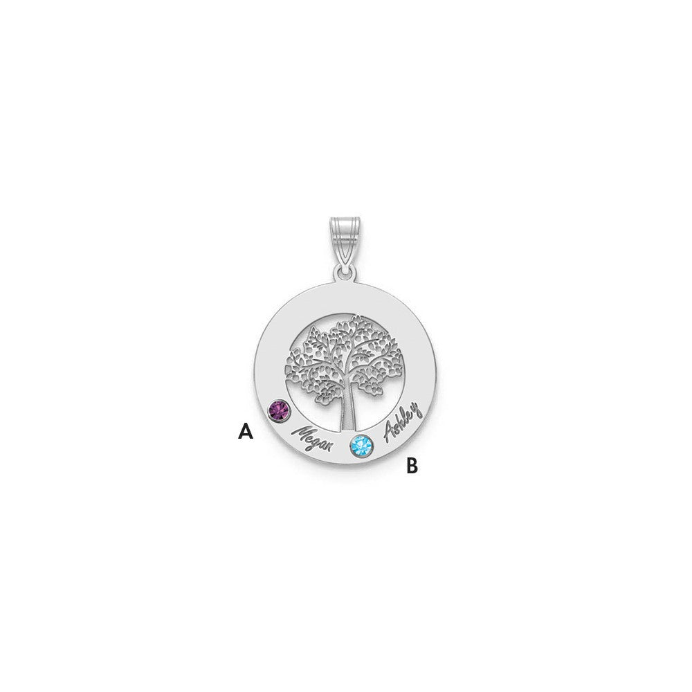 10KW Family Tree in Circle 2 Names and Birthstones w/ 14k Bezel Pendant