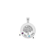 10KW Family Tree in Circle 2 Names and Birthstones w/ 14k Bezel Pendant