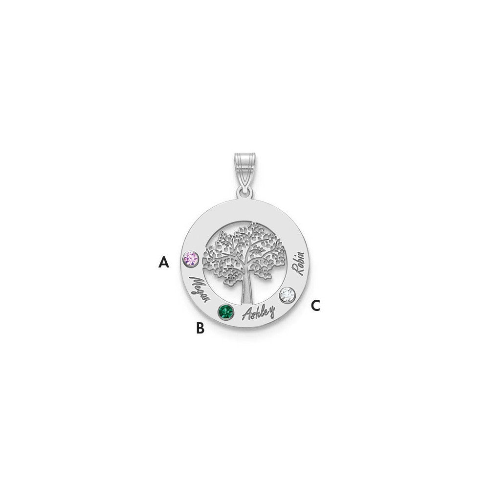 10KW Family Tree in Circle 3 Names and Birthstones w/ 14k Bezel Pendant