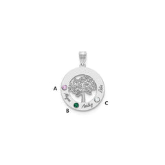 10KW Family Tree in Circle 3 Names and Birthstones w/ 14k Bezel Pendant