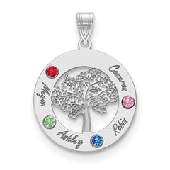 10KW Family Tree in Circle 4 Names and Birthstones w/ 14k Bezel Pendant