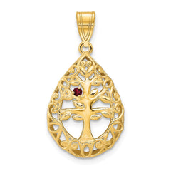 14KY 1 Birthstone Tree of Life Tear Drop Pendant