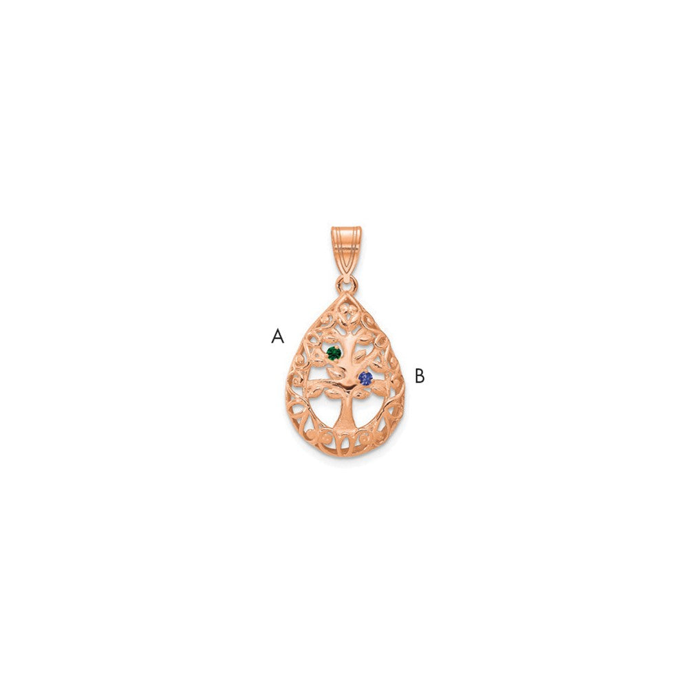 10K Rose Gold 2 Birthstone Tree of Life Tear Drop Pendant