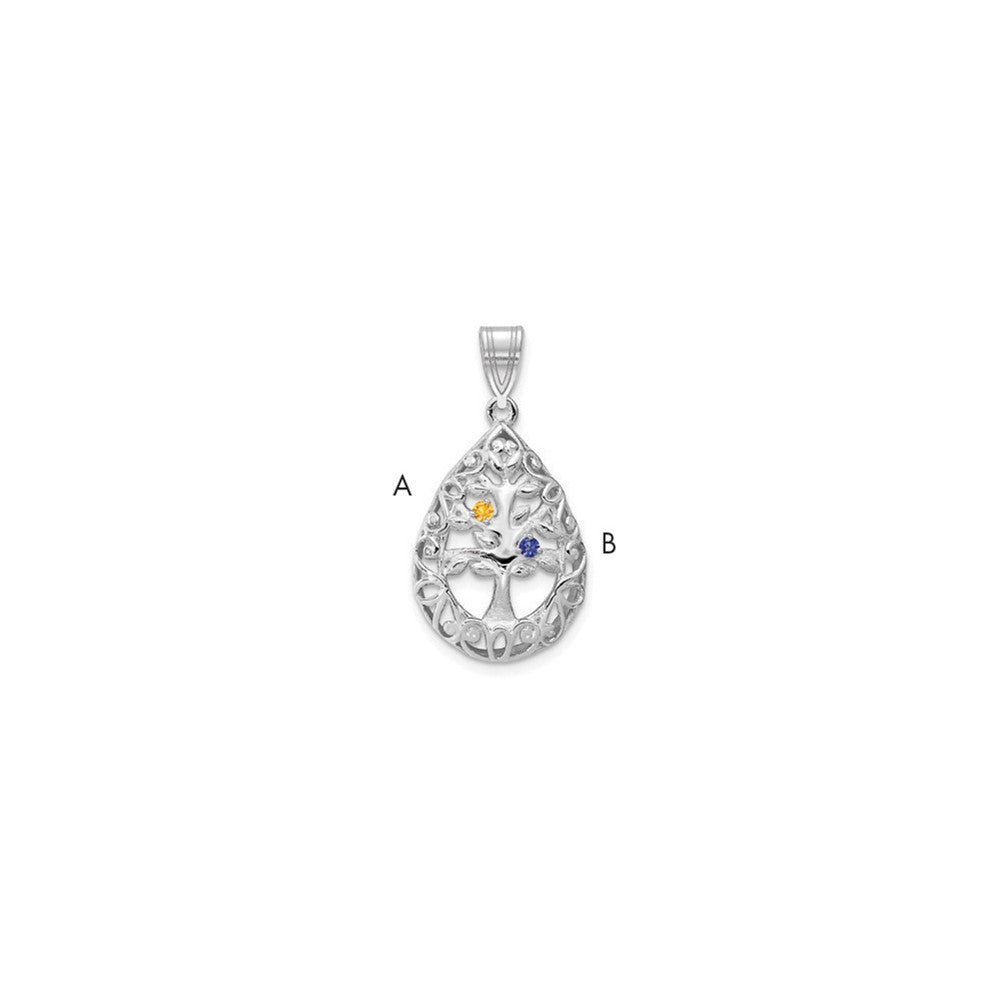 14KW 2 Birthstone Tree of Life Tear Drop Pendant