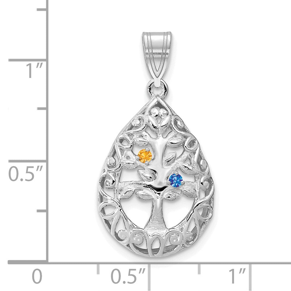14KW 2 Birthstone Tree of Life Tear Drop Pendant
