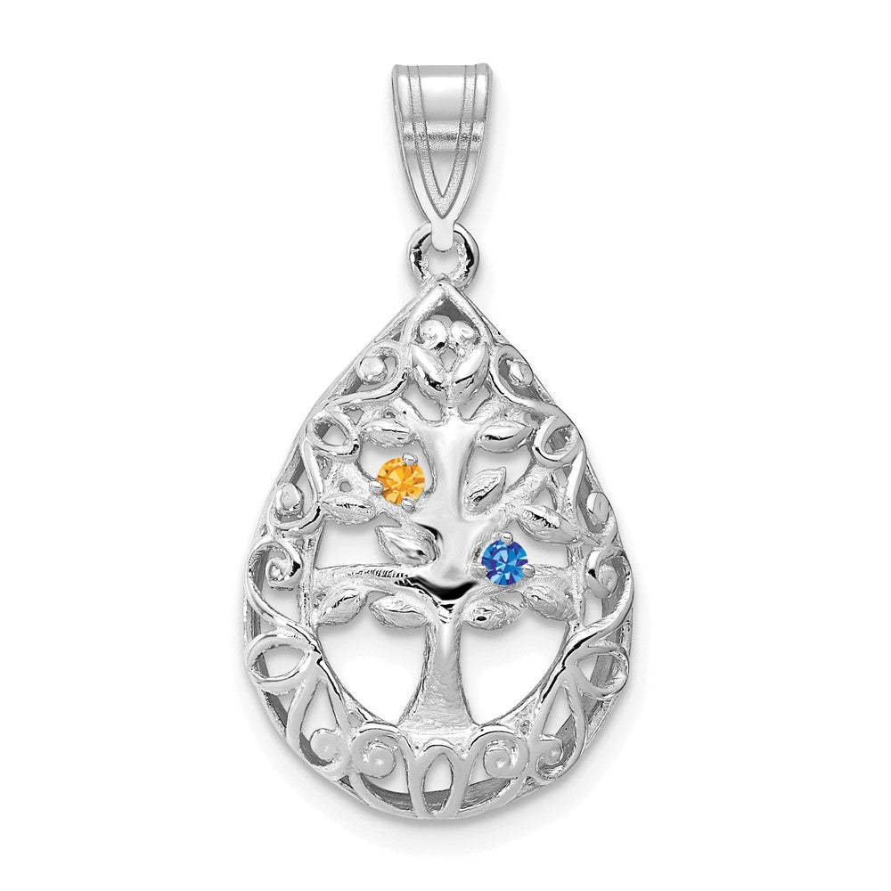 14KW 2 Birthstone Tree of Life Tear Drop Pendant