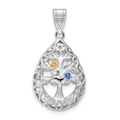 14KW 2 Birthstone Tree of Life Tear Drop Pendant