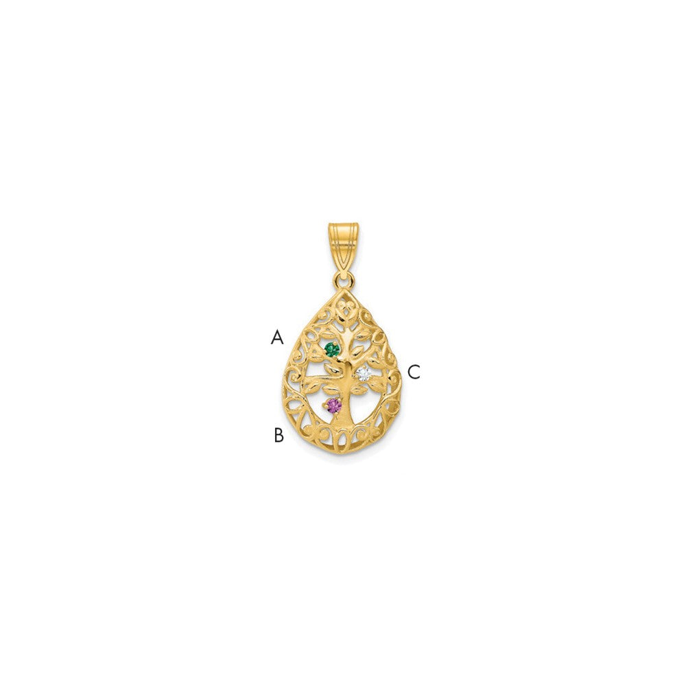 14KY 3 Birthstone Tree of Life Tear Drop Pendant