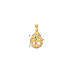 14KY 3 Birthstone Tree of Life Tear Drop Pendant