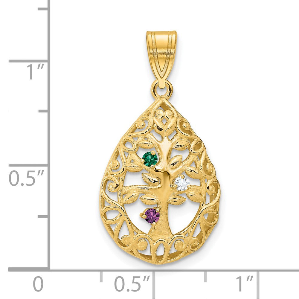 14KY 3 Birthstone Tree of Life Tear Drop Pendant