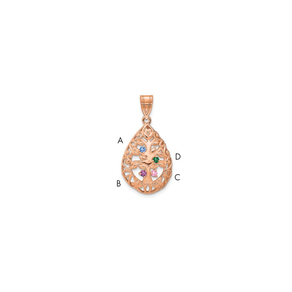 10K Rose Gold 4 Birthstone Tree of Life Tear Drop Pendant