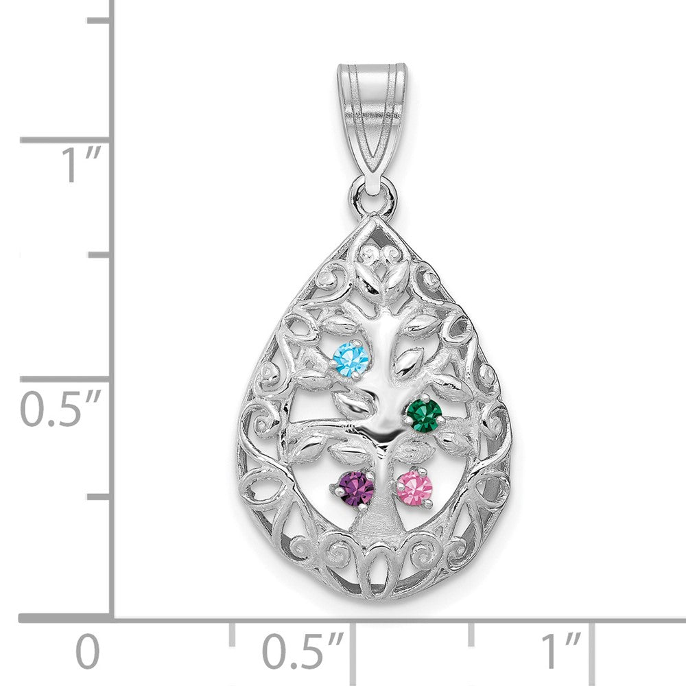 14KW 4 Birthstone Tree of Life Tear Drop Pendant