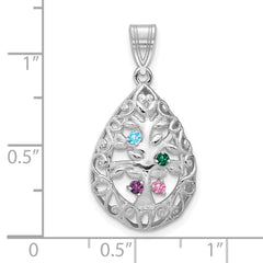 14KW 4 Birthstone Tree of Life Tear Drop Pendant