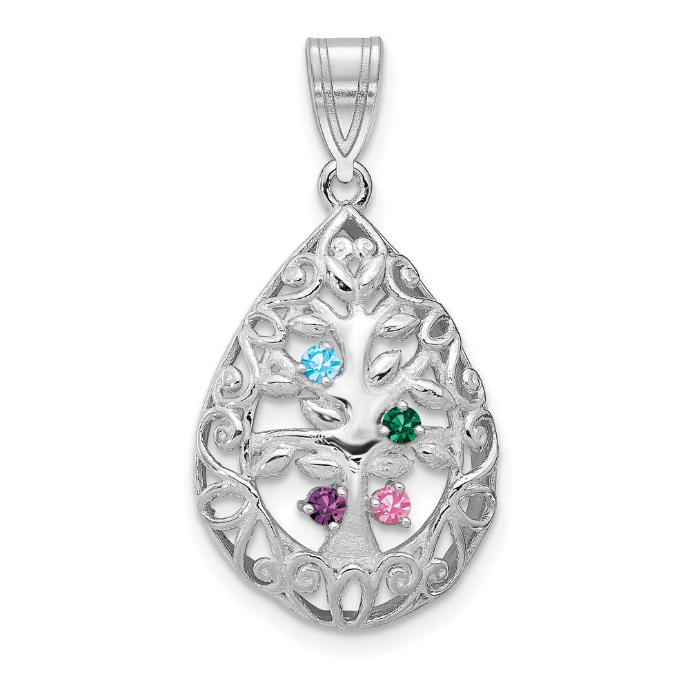 14KW 4 Birthstone Tree of Life Tear Drop Pendant