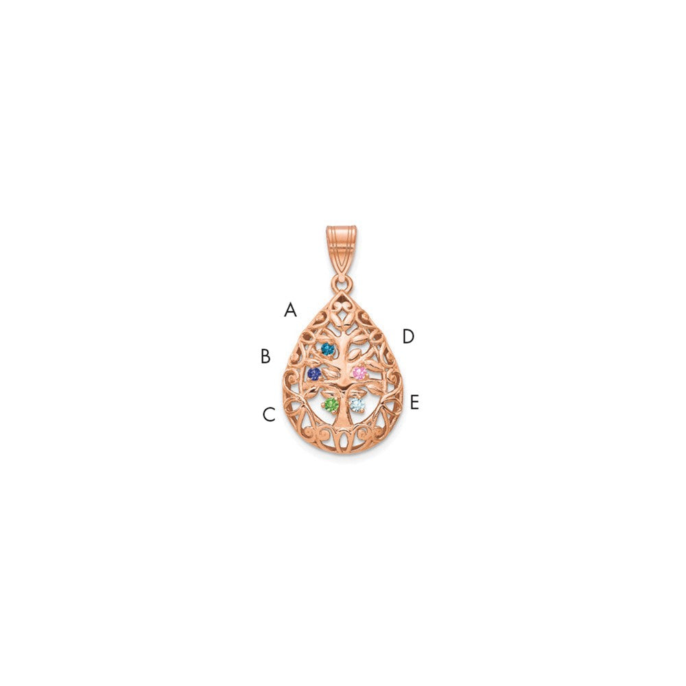 14K rose Gold 5 Birthstone Tree of Life Tear Drop Pendant