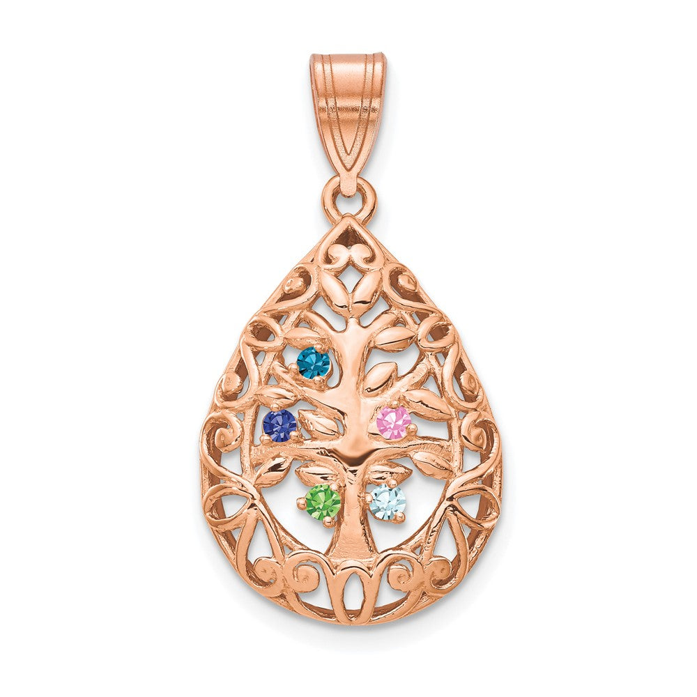 10K Rose Gold 5 Birthstone Tree of Life Tear Drop Pendant