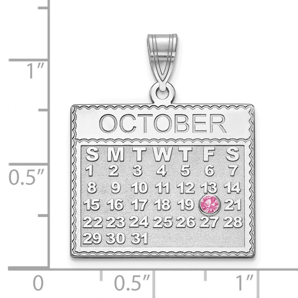 14K WG Calendar w/ 14k Rhod-plated Bezel Birthstone Pendant