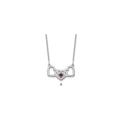 14KW 3 Hearts 1 Birthstone w/ 18k Rhodium Plated Bezel Necklace