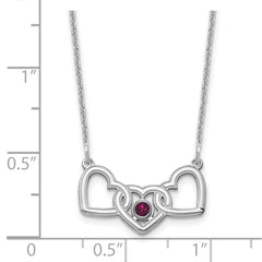 14KW 3 Hearts 1 Birthstone w/ 18k Rhodium Plated Bezel Necklace