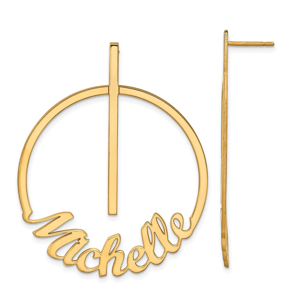 14K Large Circle Name Post Earrings