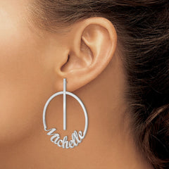 10K White Gold Large Circle Name Post Earrings