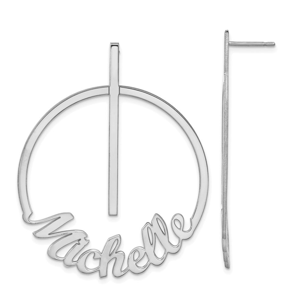10K White Gold Large Circle Name Post Earrings