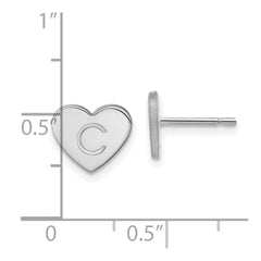 14k White Gold Initial Heart Post Earrings