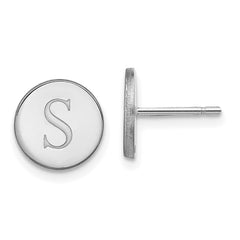 10k White Gold Round Initial Post Earrings