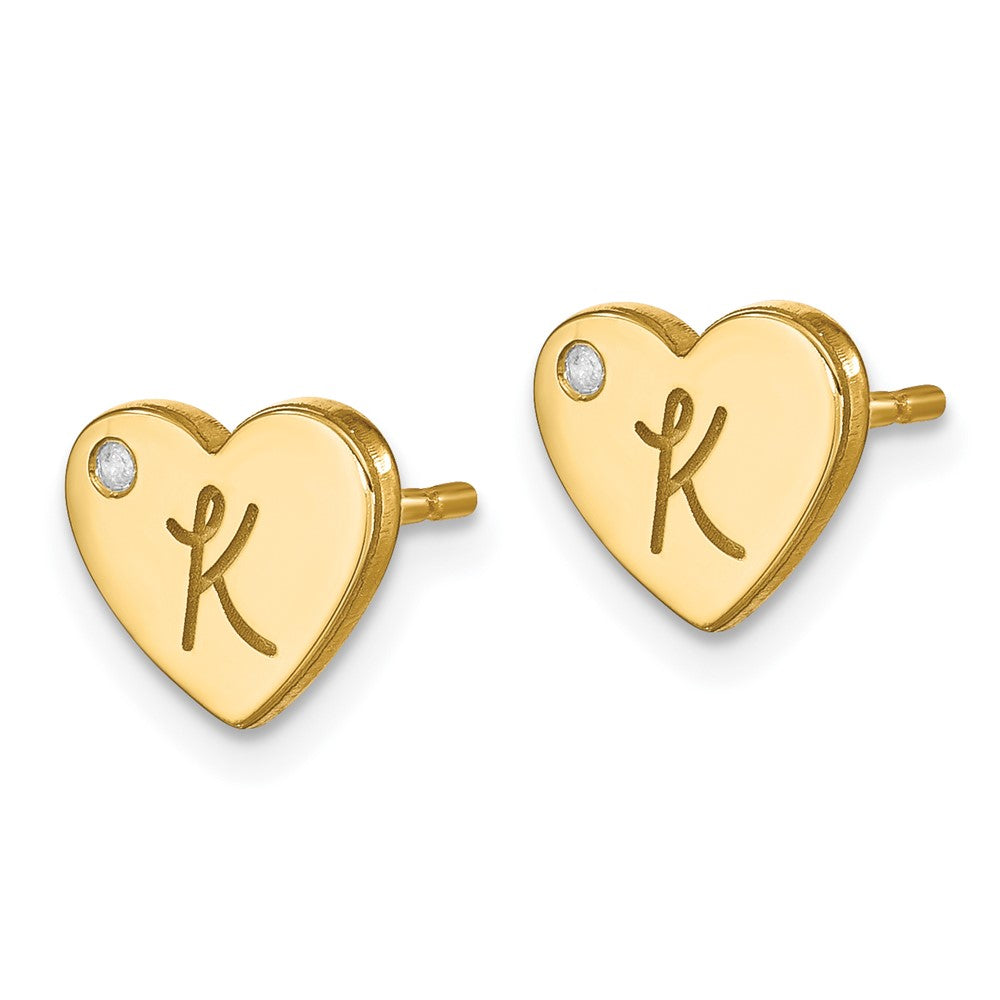 14KY Initial Heart with Diamond Post Earrings