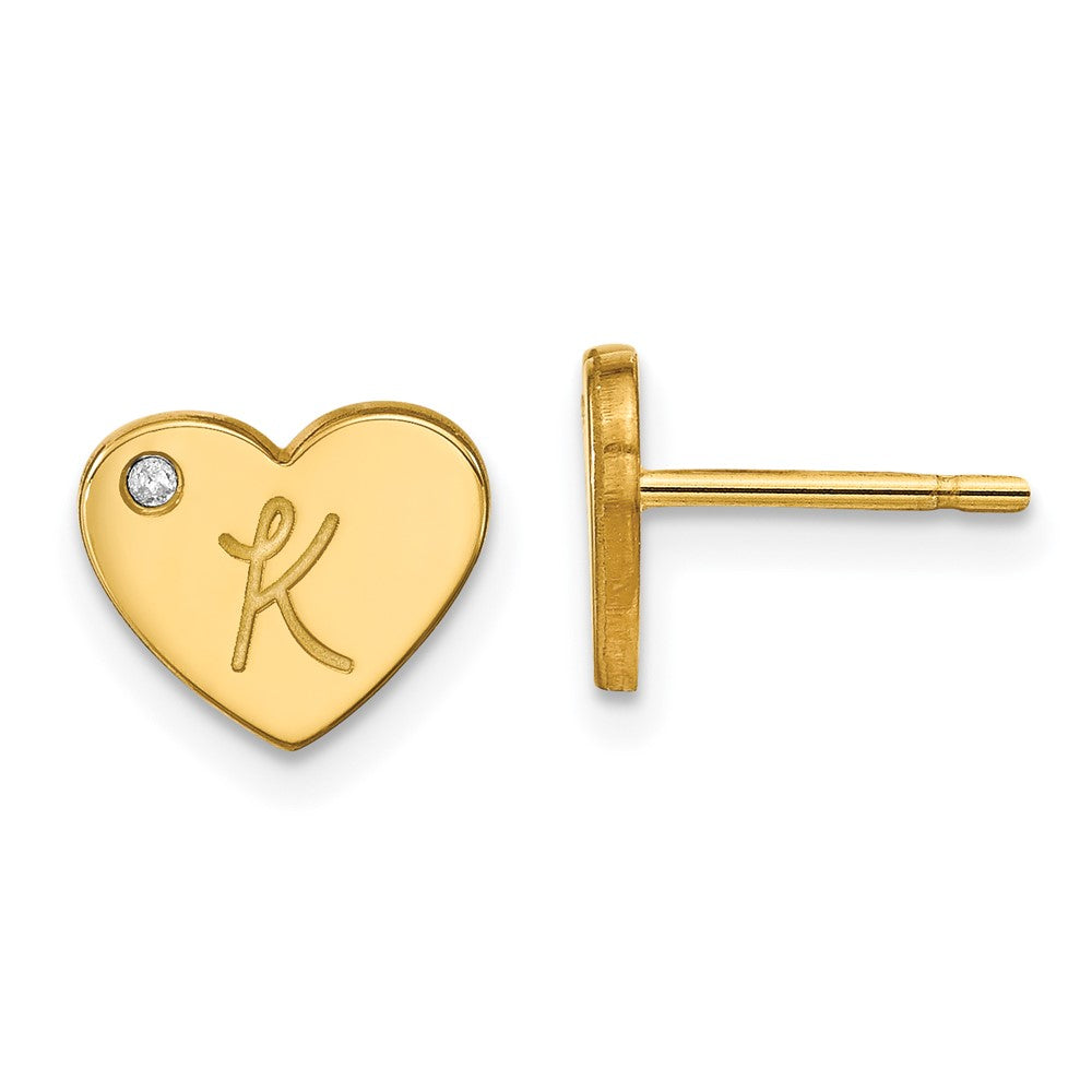 14KY Initial Heart with Diamond Post Earrings