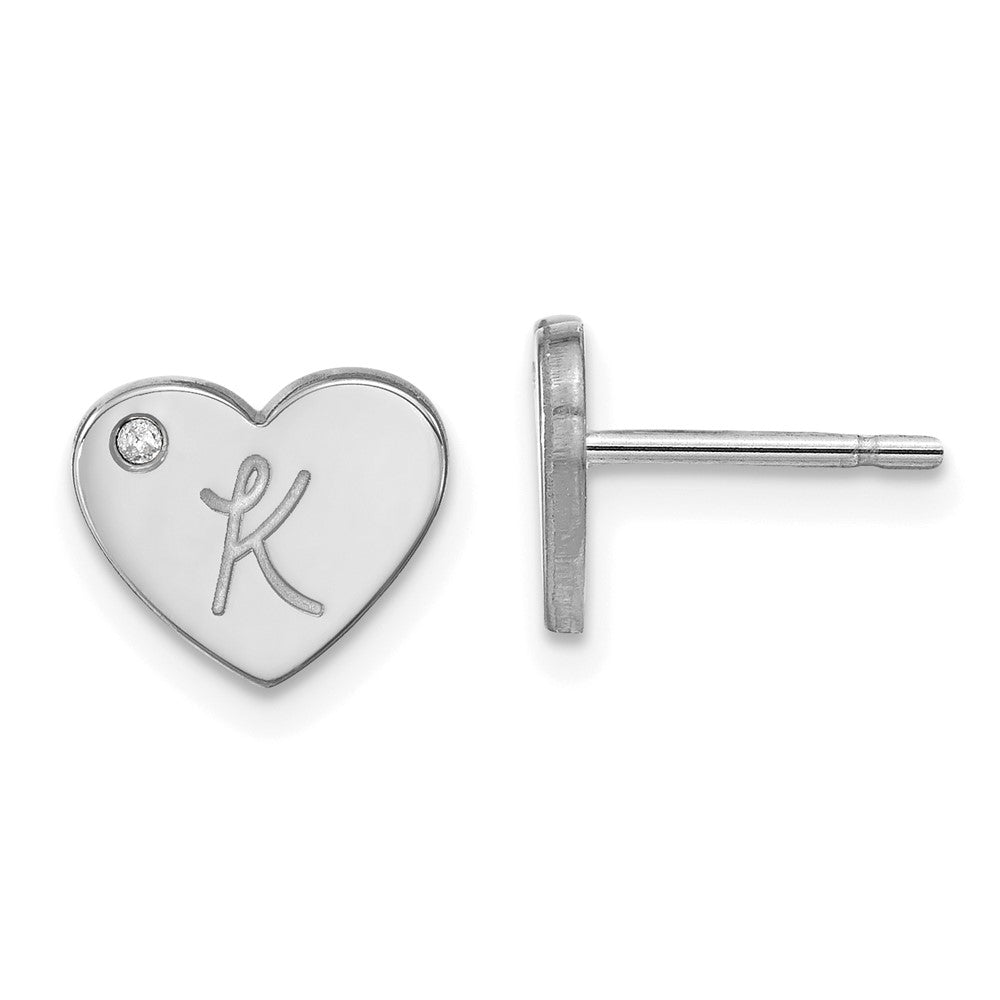 14KW Initial Heart with Diamond Post Earrings
