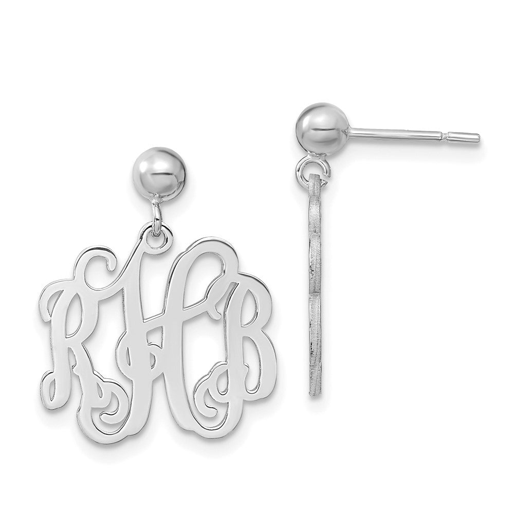 14k White Gold Monogram Dangle Earrings - 4