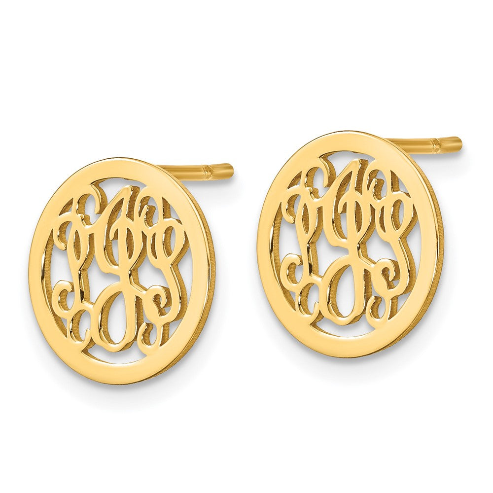 14k Yellow Gold Small Round Monogram Post Earrings