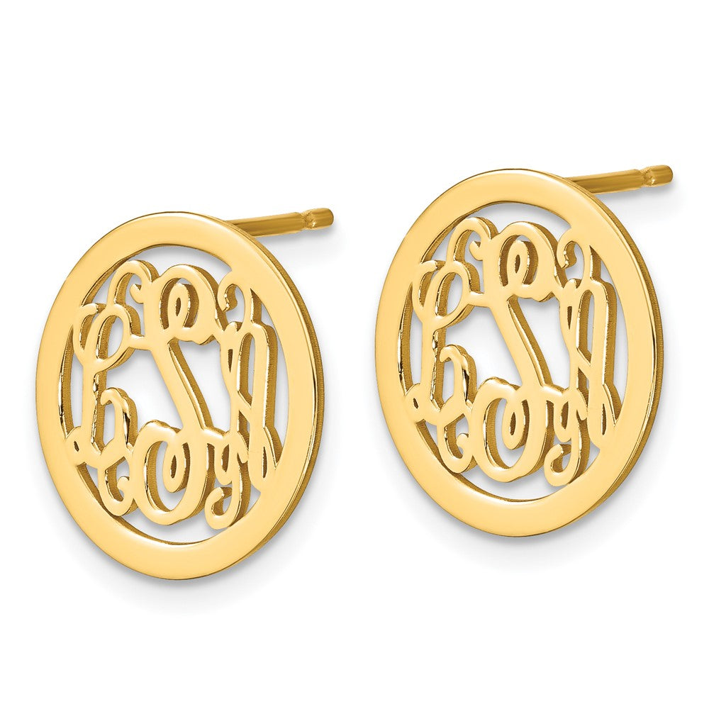 14k Yellow Gold Round Monogram Post Earrings