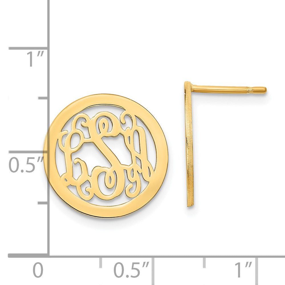 14k Yellow Gold Round Monogram Post Earrings