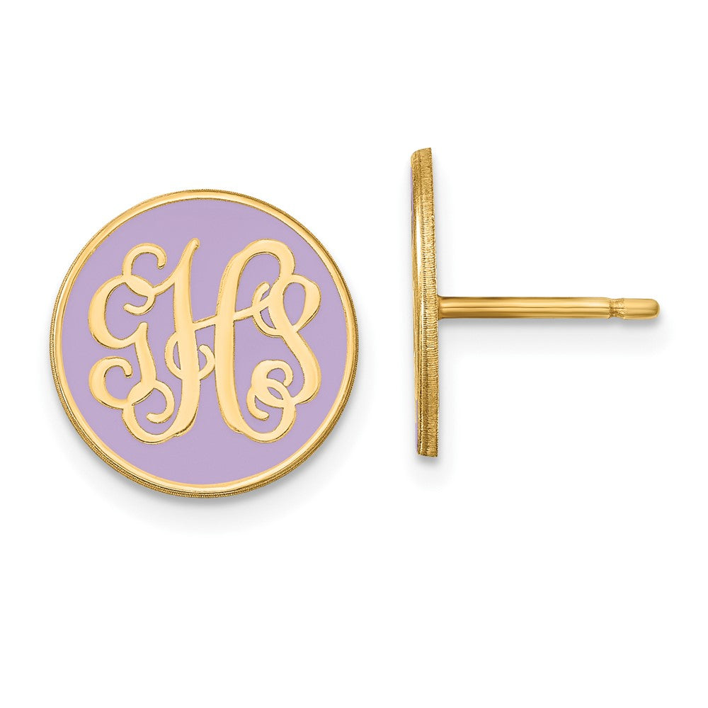 14k Yellow Gold Round Monogram w/Epoxy Post Earrings