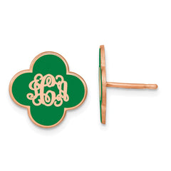 14K Rose Gold Enameled Clover Monogram Post Earrings w/ Pink Plated YG Post