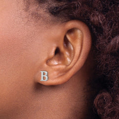 Sterling Silver Rhodium-plated Letter B Initial Post Earrings