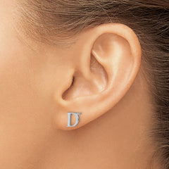 Sterling Silver Rhodium-plated Letter D Initial Post Earrings