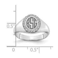 14KW Large Diamond Oval Classic Monogram Signet Ring