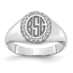 14KW Large Diamond Oval Classic Monogram Signet Ring