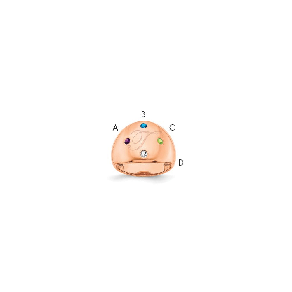 10K Rose Gold 4 Birthstone Personalized Cigar Ring