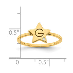 14KY Initial Star with Diamond Signet Ring