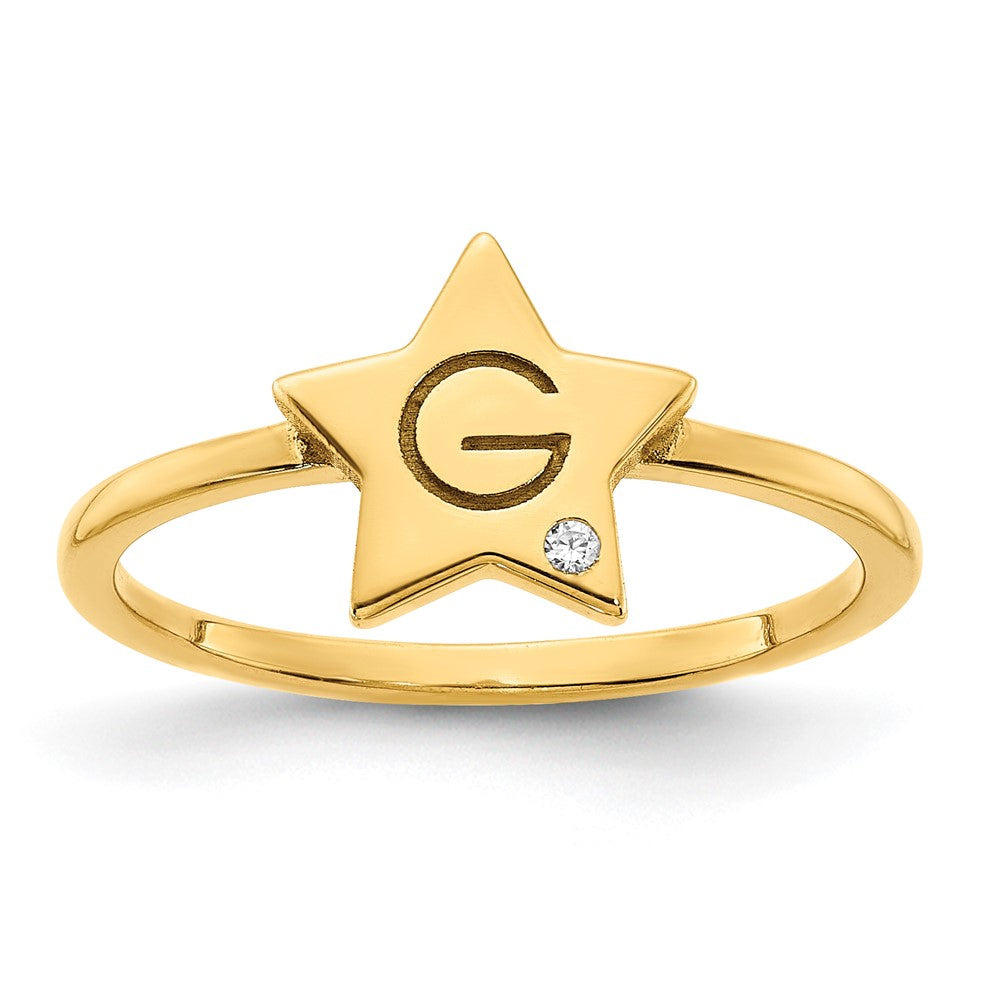 14KY Initial Star with Diamond Signet Ring