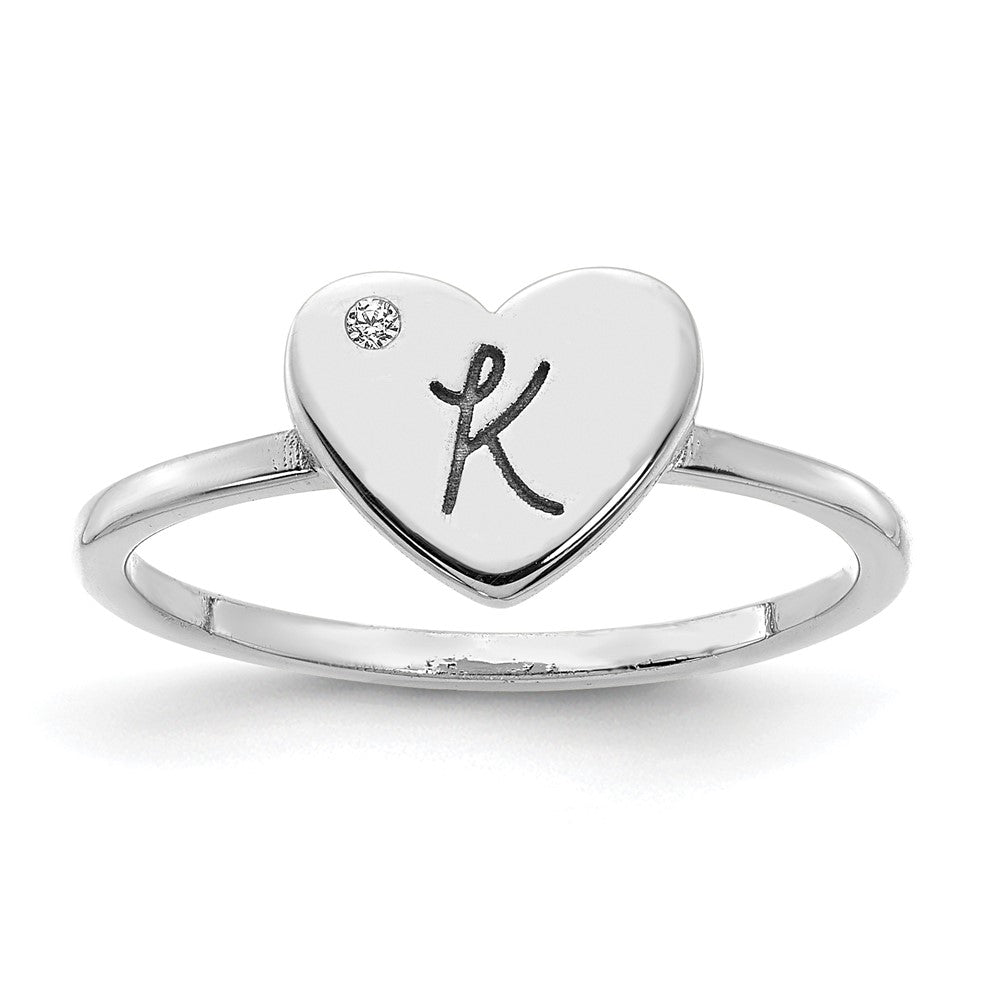 10k White Gold Initial Heart with Diamond Ring