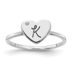 10k White Gold Initial Heart with Diamond Ring